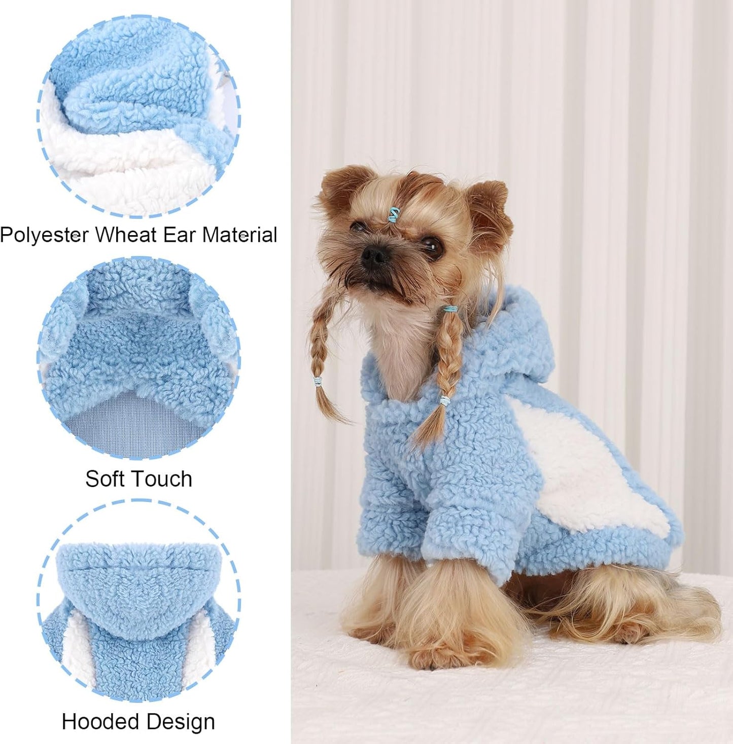 YIKEYO Dog Hoodie Pet Clothes Sweater with Hat Soft and Warm Cold Weather for Small Patchwork Hood(Blue, Medium)