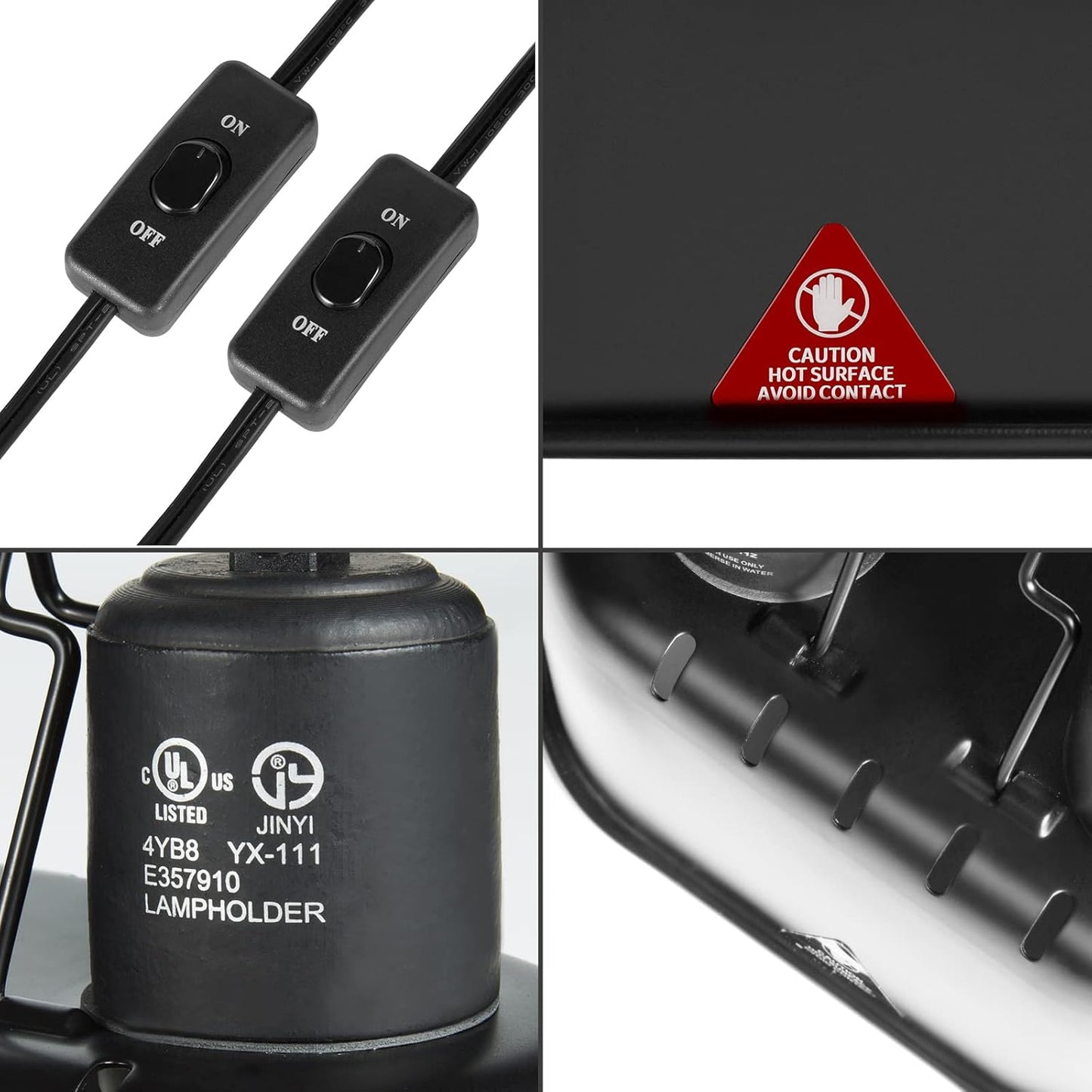 DXOPHIEX Nano Reptile Heat Lamp Fixture, Dual Reptile Light Fixture with 60W Basking Bulb & Infrared Bulb for Bearded Dragon, Turtles, Snake and Lizard Terrarium