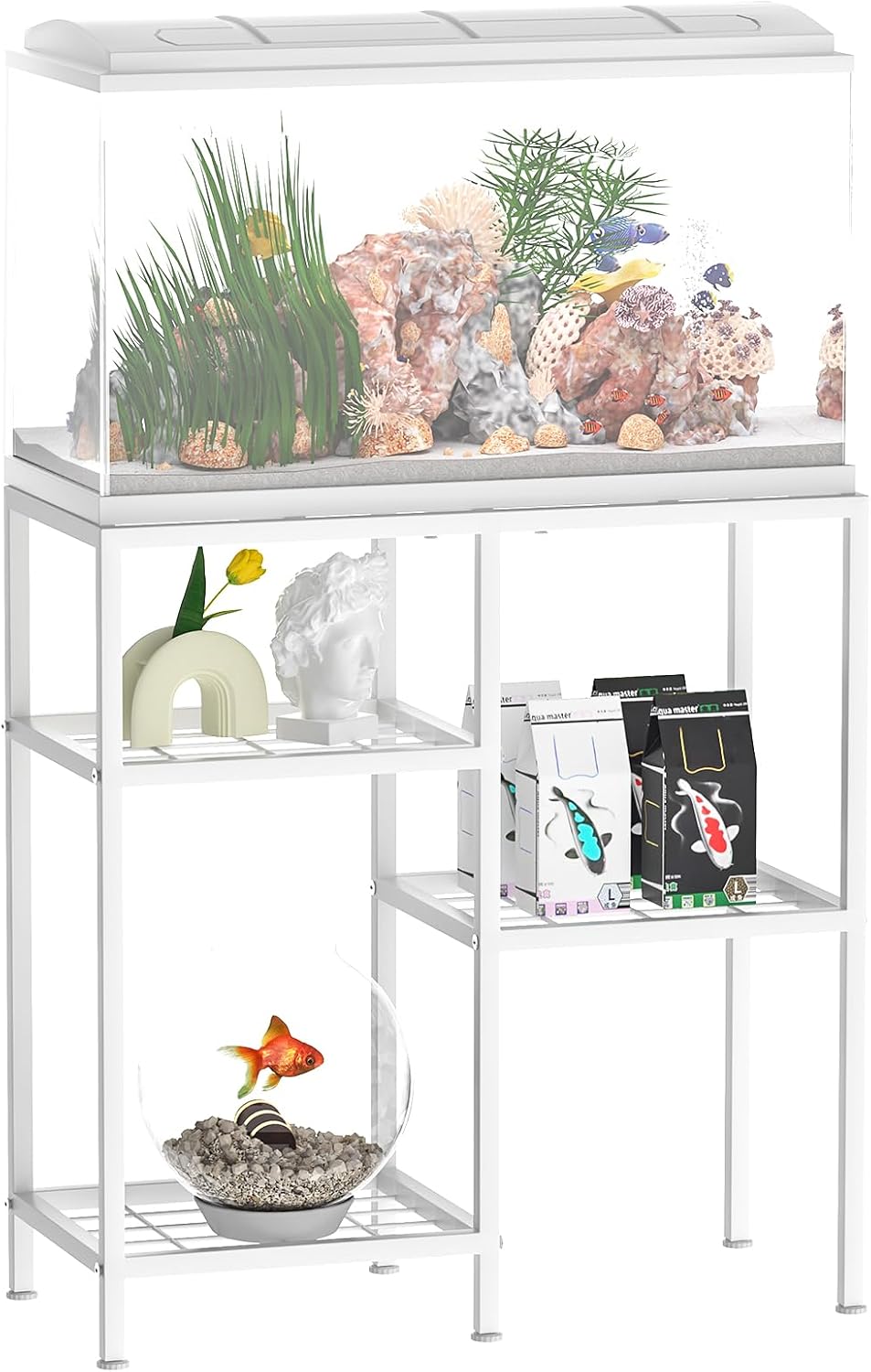 20 Gallon Fish Tank Stand White Metal Aquarium Stand Turtle Tank Stand Reptile Tank Stands 3 Tier Fish Tank with Stand
