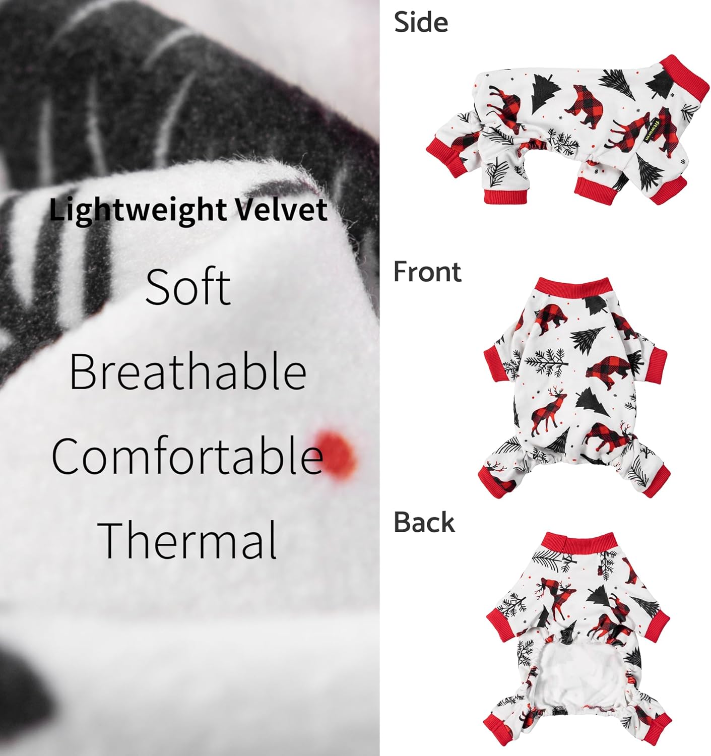 Fitwarm Reindeer Dog Christmas Pajamas, Winter Doggy Clothes for Small Dogs Boy Girl, Fleece Dog Onesie with Feet, Holiday Pet Outfit, Black, White, Red, Medium