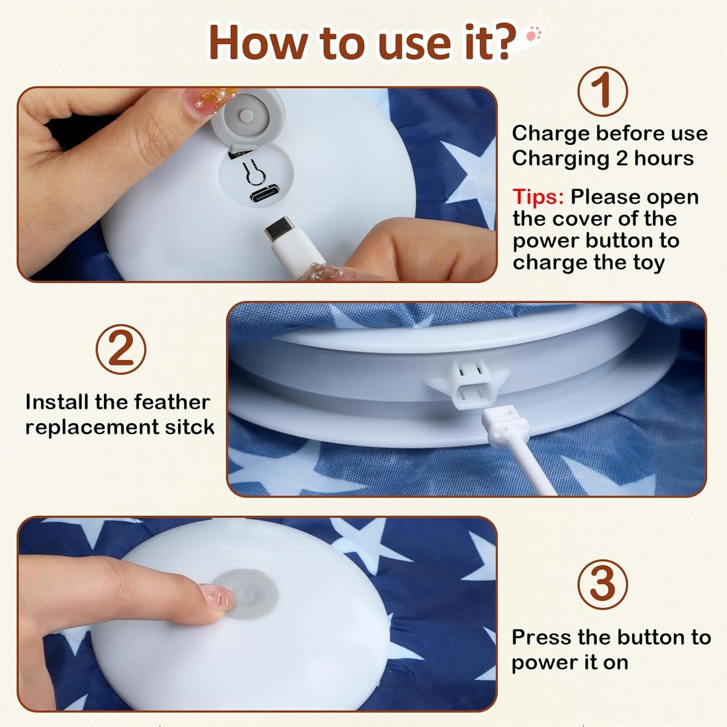 Interactive Cat Toy Rechargeable, Cat Exercise Toys for Indoor Bored Adult Cats, Hide and Seek Toy with Motion Activated, Moving Feather, Chirping