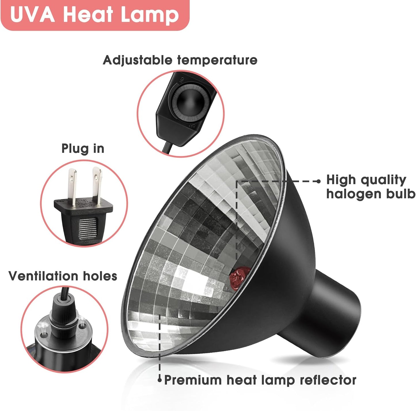 Briignite Reptile Heat Lamp Red, Reptile Night Lamp 50W, G9 Heat Bulb & Dome Reptile Light Fixture, Aluminum Reflector, Dimmable Heat Lamp for Chicken Turtle Snake Gecko Lizard, 2 Pack