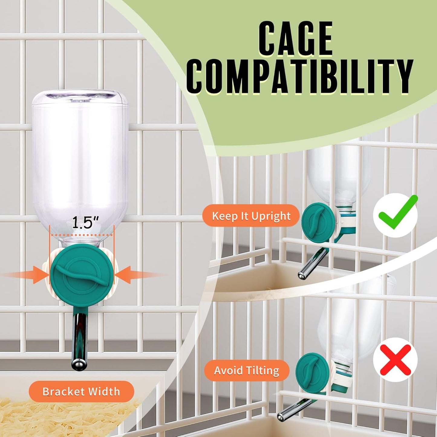 Choco Nose Patented No-Drip Water Bottle/Feeder for Guinea Pigs/Hamsters/Bunnies/Ferrets/Other Small Pets, Critters and Animals - for Cages, Crates or Wall Mount. 10.2oz. Nozzle 10mm, Green (C128)