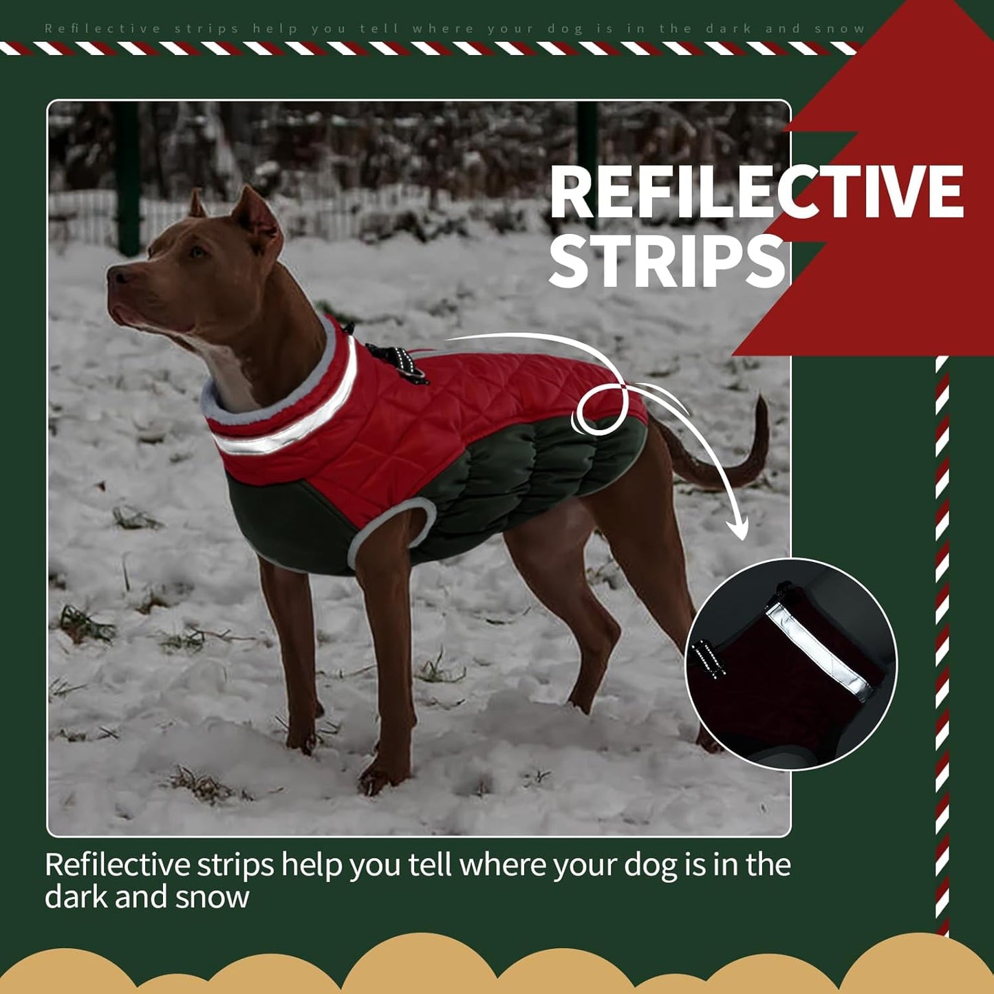 FUAMEY Dog Coat for Small Dogs,Waterproof Dog Winter Jacket with Harness Built in Puppy Cold Weather Coats Reflective Pet Vest with Zipper Warm Fleece Dogs Snowsuit Windproof Christmas XS