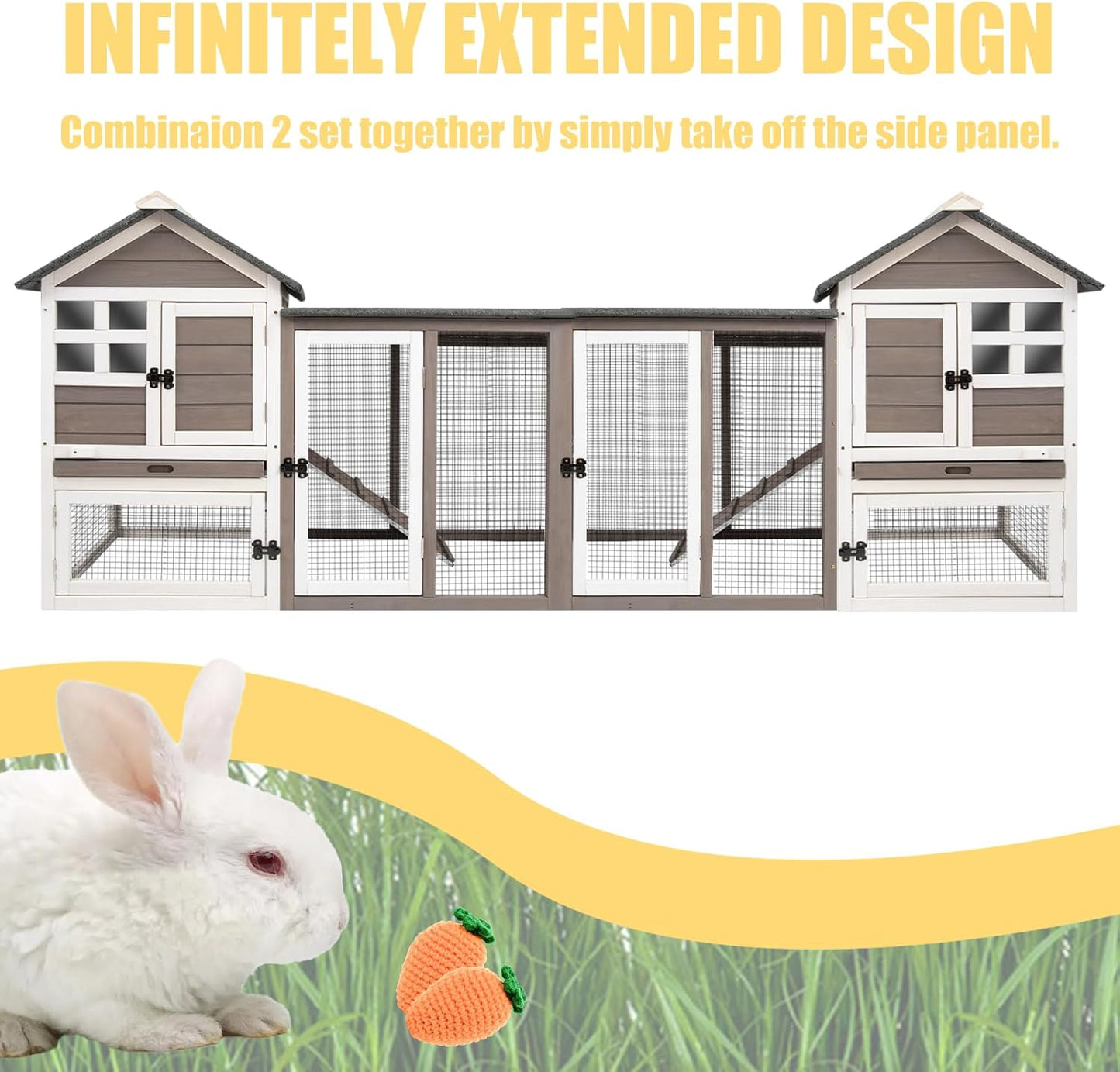 Rabbit Hutch Indoor Bunny Hutch Outdoor Wooden Rabbit Cages Indoor Rabbit Hutch with Pull Out Tray Large Rabbit Hutch Bunny Hutch Waterproof Asphalt Roof Guinea Pig Cages Pet House