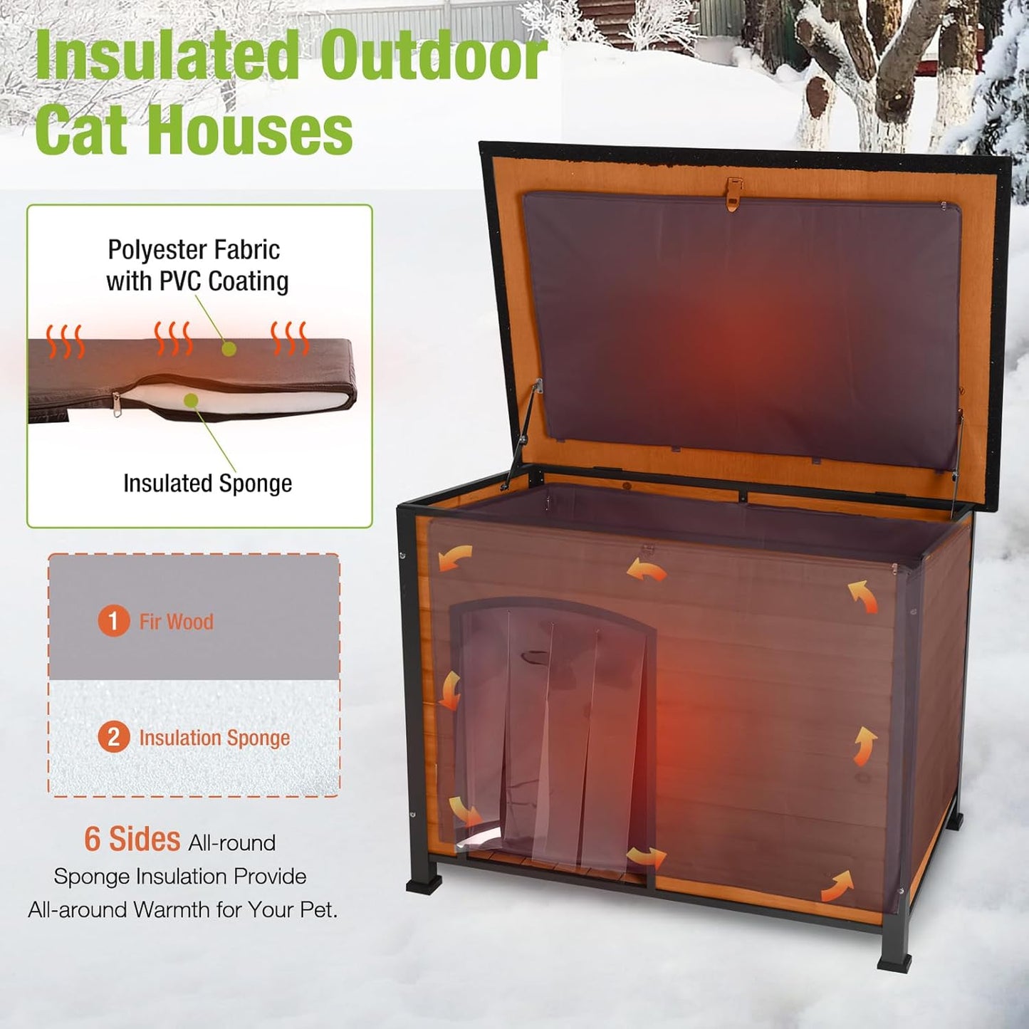 GUTINNEEN Large Insulated Dog House for Winter Outdoor Dog Kennel with Anti-Chewing Metal Frame for Medium to Large Dogs, Brown Color