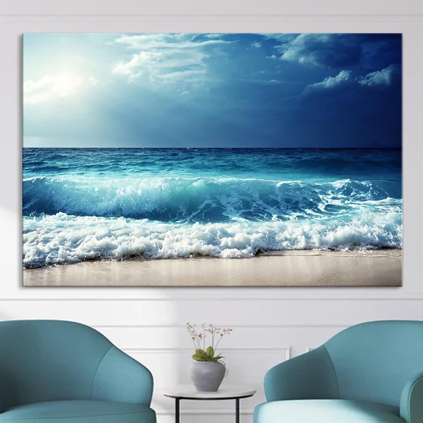 Nature Wall Art Prints - Ocean Forest Mountain Lake Canvas Landscapes - Small to Extra Large Living Room Bedroom Kitchen Bathroom Décor (Summer Ocean Beach, 28L" x 41W")