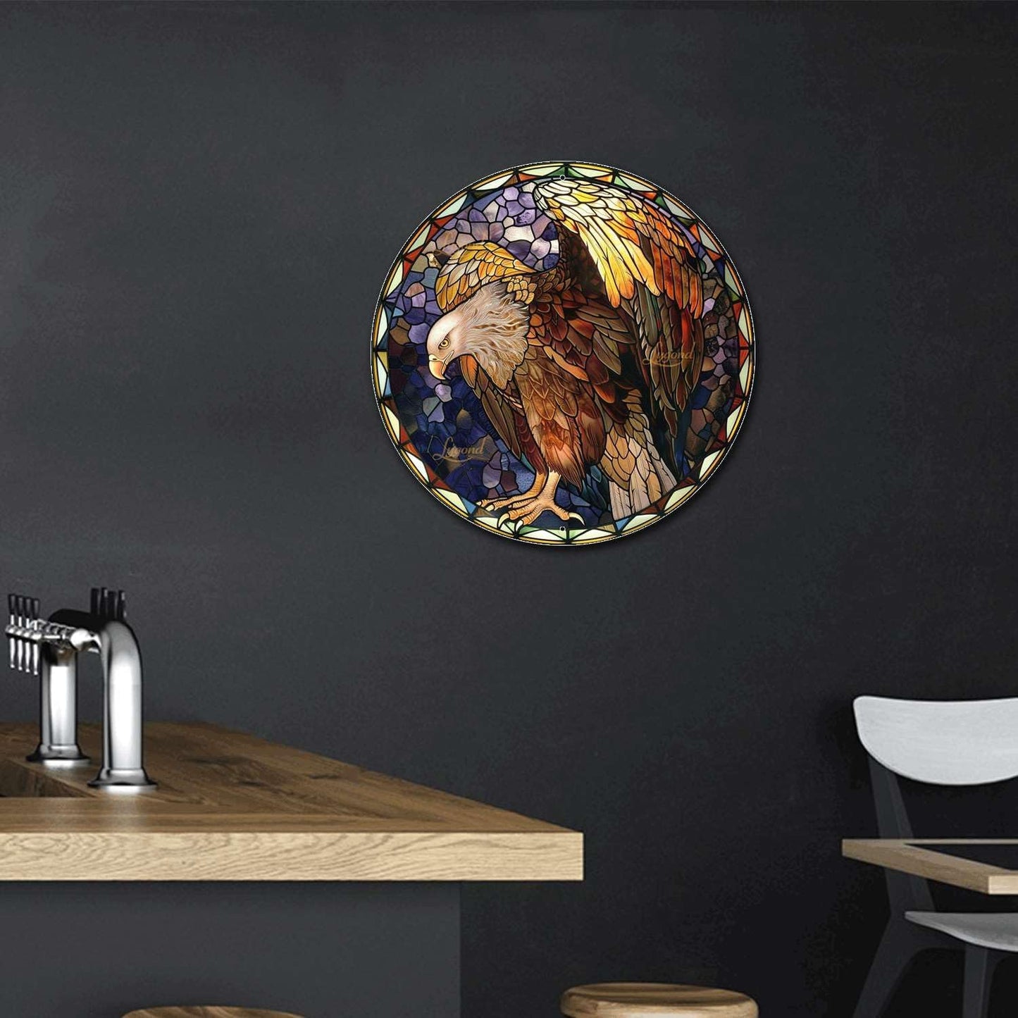 Lygond Metal Tin Vulture Sign - Stained Glass, 88 Inches, For Garden & Gift