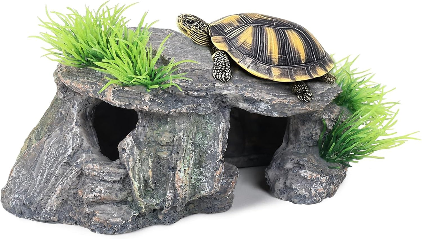Premium Small Fish Tank Decorations, Reptile Tank Accessories, Turtle Tank Accessories, Natural Reptile Hide for Bearded Dragon, Professional Turtle Basking Platform (Small)