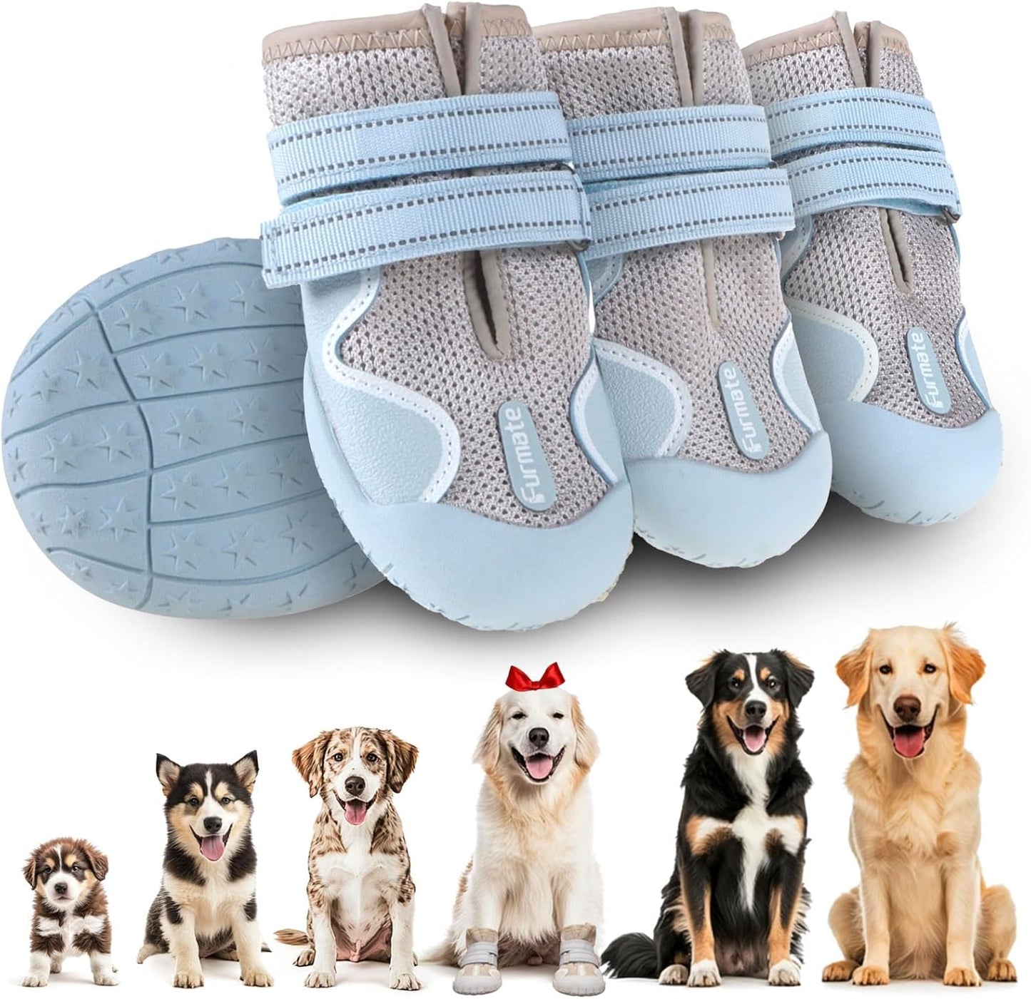 Dog Shoes for Large Small Medium Dogs, Breathable Mesh Dog Boots & Paw Protectors for Summer Hot Pavement Winter Snow, Waterproof Anti-Slip Dog Booties for Hiking Hardwood Floors(Blue-Beige7)