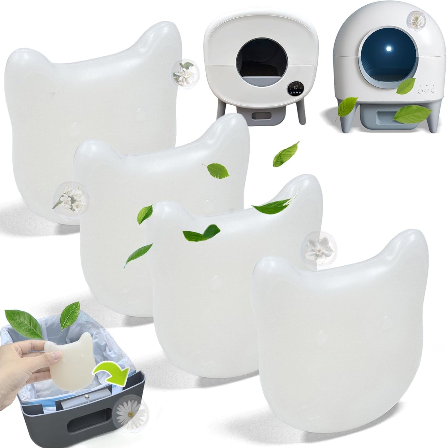 NewKe 4 Pack Deodorizer for Cumrige Self Cleaning Litter Box, Odor Eliminator Compatible with Fumoi Automatic Cat Litter Box, Cute Cat Shaped Design with Camellia Flower Scent, Fragrance Refills