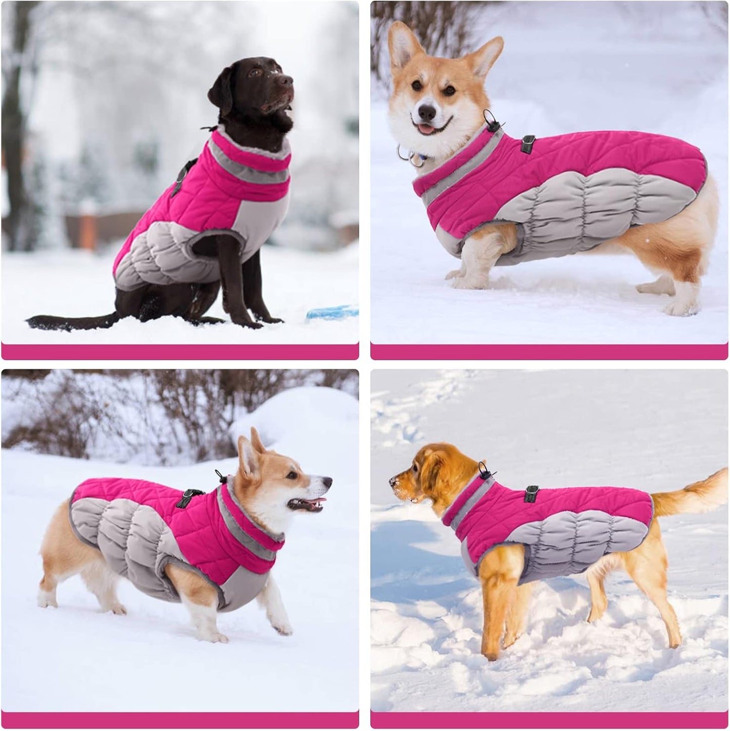 FUAMEY Dog Coat for Small Dogs,Waterproof Dog Winter Jacket with Harness Built in Puppy Cold Weather Coats Reflective Pet Vest with Zipper Warm Fleece Dogs Snowsuit Windproof Pink S