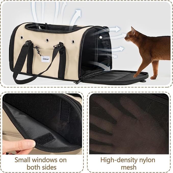 Pet Carrier Bag, Foldable Cat Bag Airline Approved, Soft-Sided Cat Travel Bag, Washable Dog Carrier Privacy Protection for Home Outdoor Travel(S, Brown)