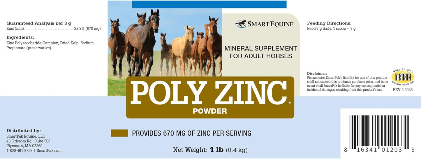 Uckele by SmartEquine Poly Zinc Powder | Zinc Supplement for Horses | Hoof Care Vitamins and Minerals | Supports Bone and Hoof Wellness | Equine Skin Coat Supplement | 1 lb