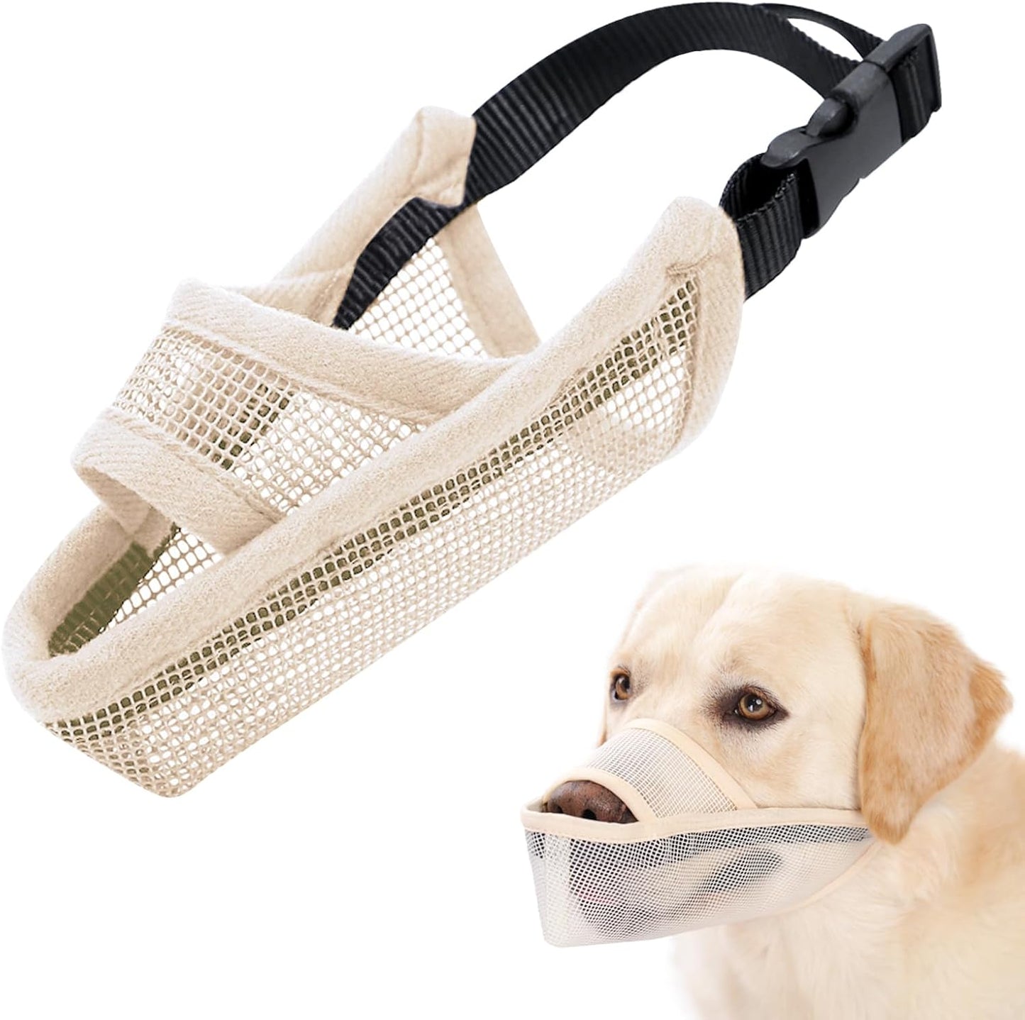 Crazy Felix Nylon Dog Muzzle for Small Medium Large Dogs, Air Mesh Breathable and Drinkable Pet Muzzle for Anti-Biting Anti-Barking Licking (L, Beige)