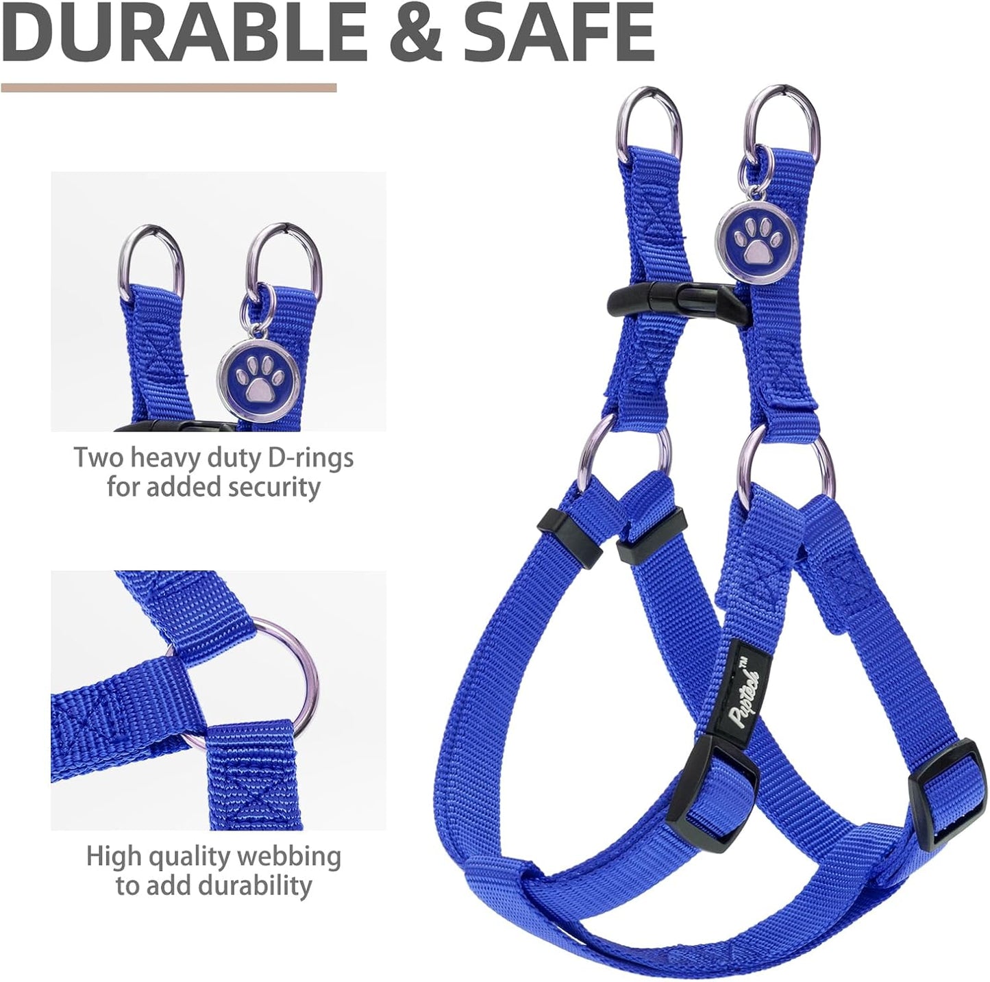 PUPTECK No Pull Dog Harness Soft Adjustable Basic Nylon Step in Puppy Vest Outdoor Walking with ID Tag and A-ir Tag Case, Navy Blue, L