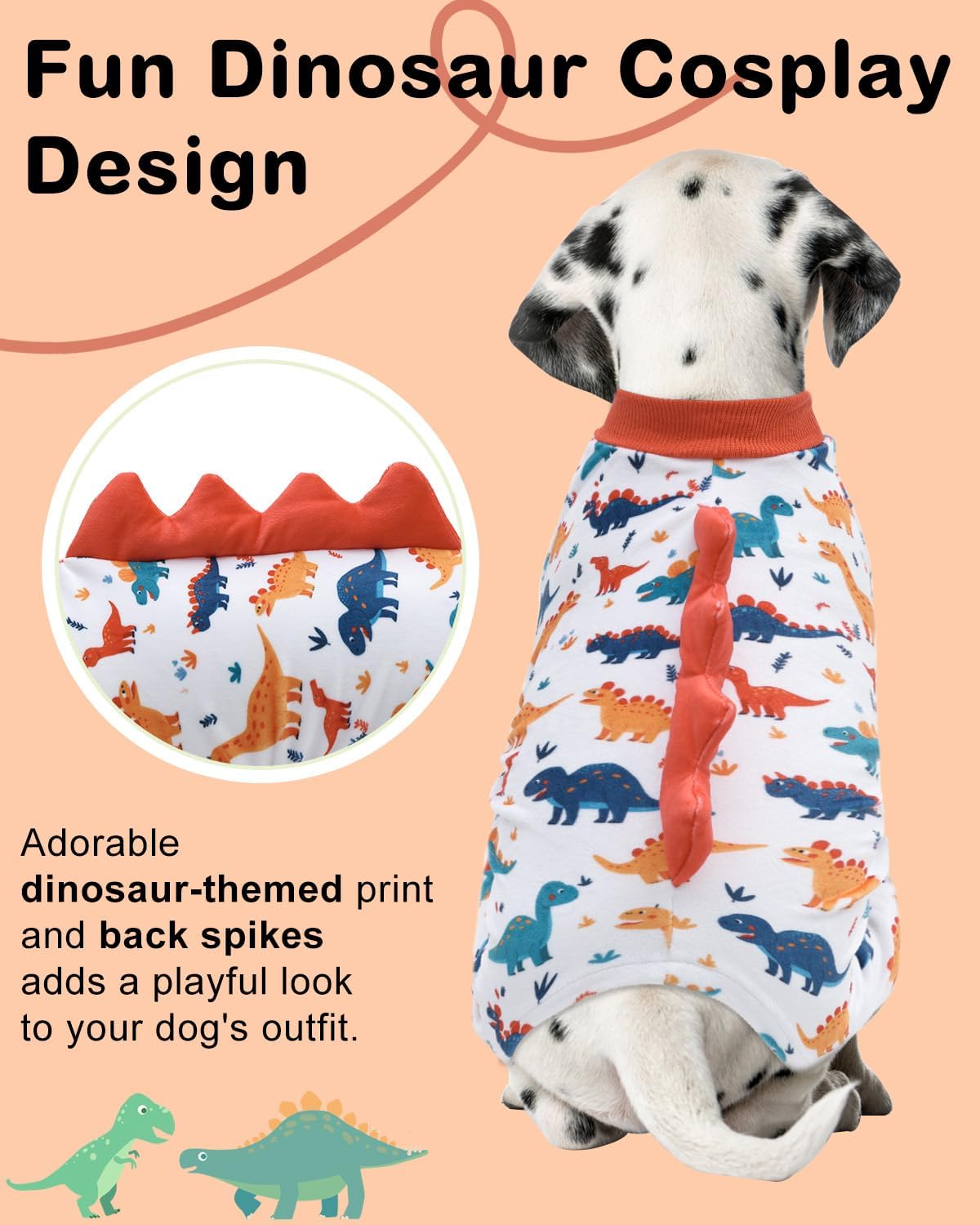CuteBone Dinosaur Costume Dog Pajamas, Stretchy Spandex Crystal Velvet Sleepwear Coat for Small Dogs, Soft & Warm Pet Outfit Clothes for Cold Weather, Cozy Pullover Design COSP02XL