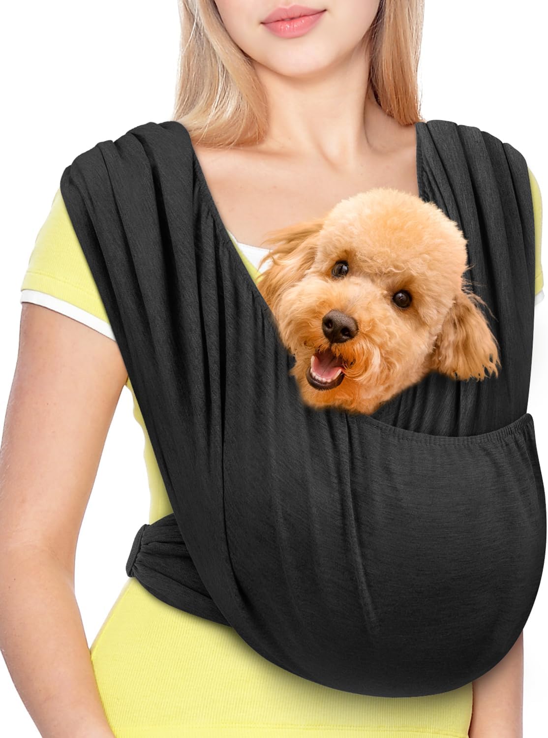 Dog Sling Swaddle Carrier Small Dog Cat Front Facing Carrier for Chest, Hands Free Puppy Carrying Sling Hold for Small Pet up to 13lbs, Adjustable Size, Reducing Back Stress (Black)