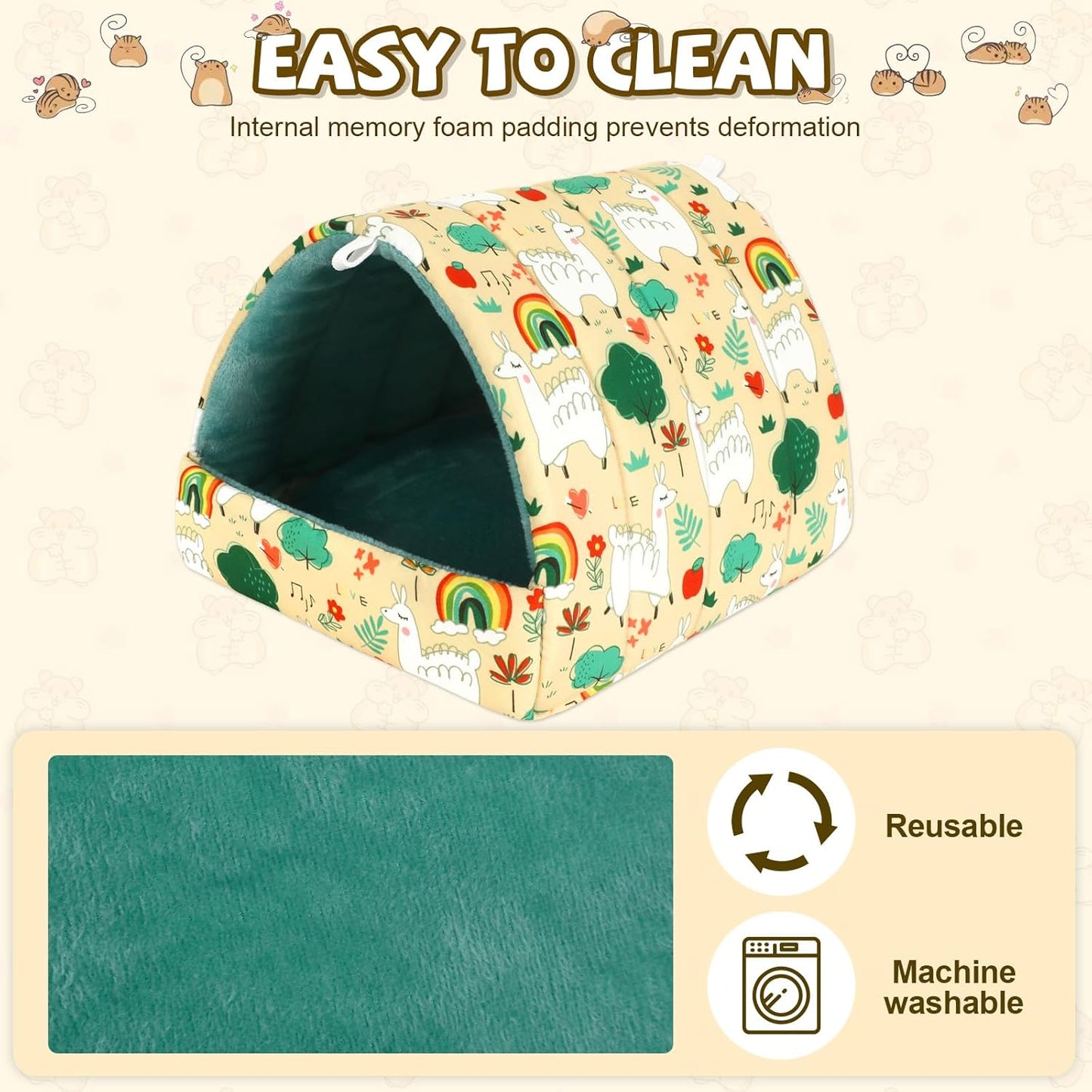 UPINS Guinea Pig Bed, Guinea Pig Hideout Washable Small Animal House Cage Accessories for Dwarf Rabbits Chinchillas Hamsters Hedgehogs Ferrets Bearded Dragons and Rats