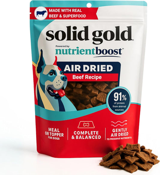 Solid Gold Air Dried Dog Food Toppers for Dry Food - Healthy Dog Treats w/Real Beef & Superfoods - Serve as a Complete Meal, Topper or Treats - Supports Muscle Growth, Immunity & Digestion - 1lb