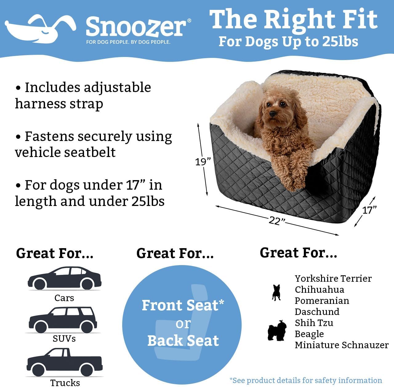 Snoozer Dog Car Seat, Lookout I Dog Booster Car Seat for Small Dogs Under 25lbs, Size: Medium, Fabric: Merlin Linen, Pet Car Seat to Alleviate Car Sickness for Dogs, Removable Machine Washable Cover