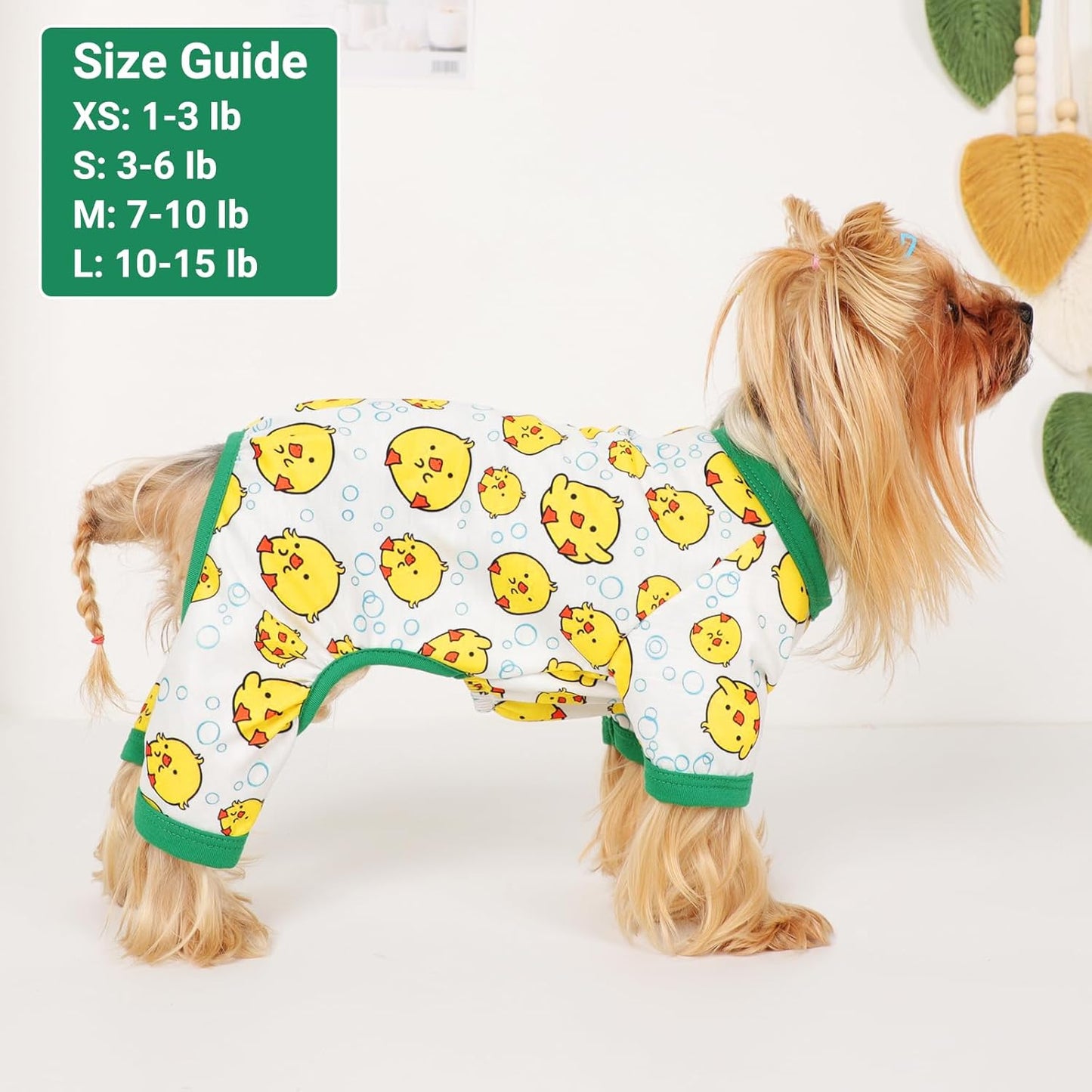 Dog Pajamas Small Sized Dogs Stretchable Summer Dog Clothes Pjs 4 Legs Girl Boy Cute Soft Puppy Outfits Doggie Cat Jammies Jumpsuit Sleeper for Pet, Duckling, XS