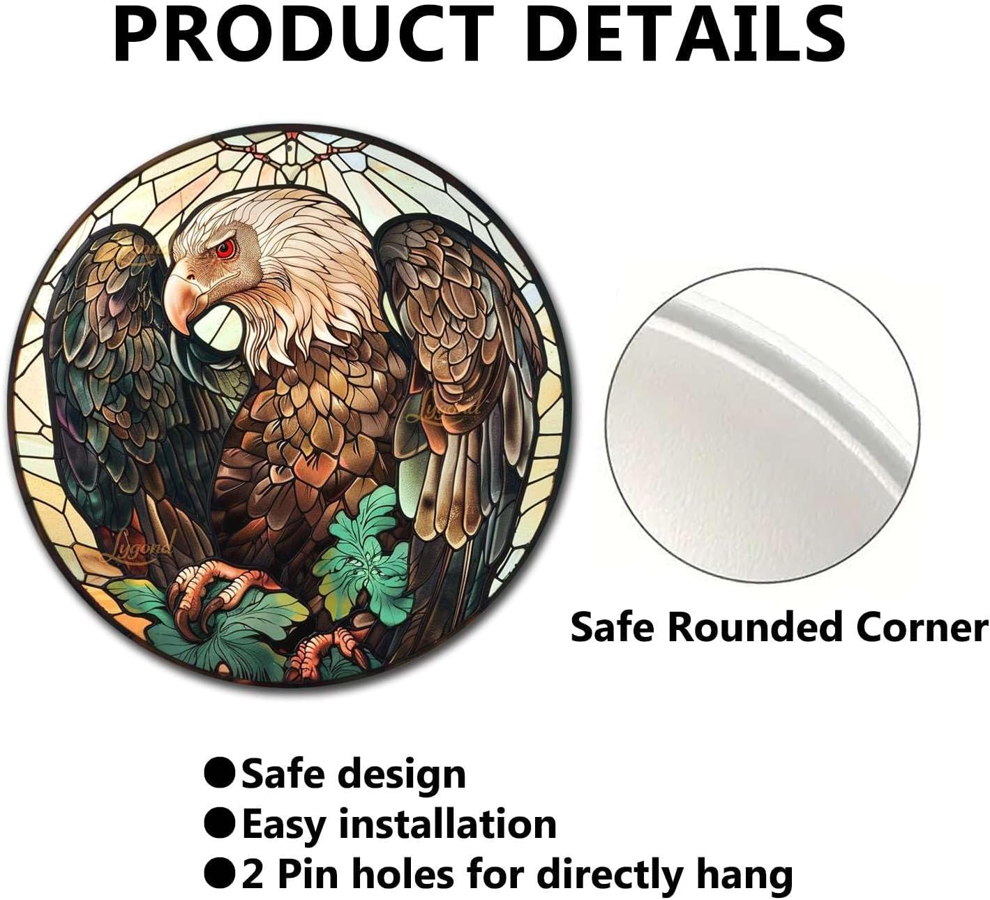 Lygond Metal Sign Tin Sign Circular Stained Glass Vulture Funny Bathroom Decor for Gift 12×12 Inches