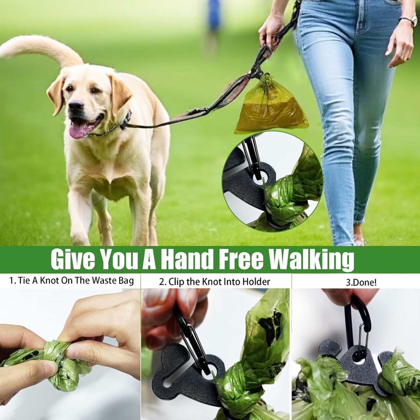Dog Waste Bag Dispenser Poop Bag Dispenser for Leash Accessory dog Poop Bag Holders Fits Dog Leash Include Hand Free Holder, Clear, No-PUXYB
