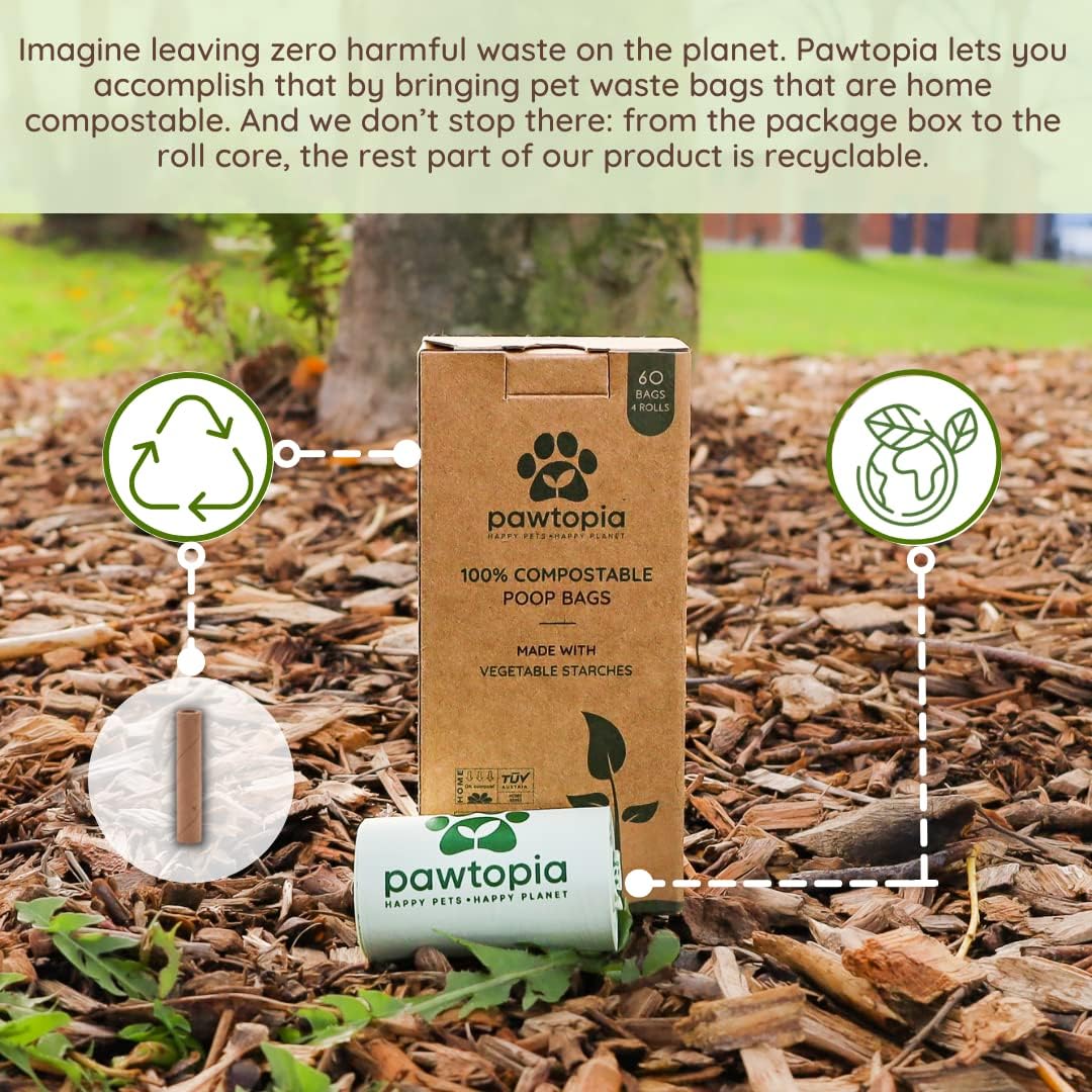 Pawtria Certified Home Compostable Dog Poop Bags (240), Biodegradable Poop Bags, Cat Litter, Vegetable Starches, Eco-friendly Dog Waste Bags, Leak proof, Easy to Open, Give Back