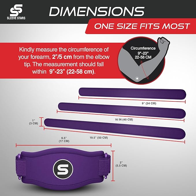 Sleeve Stars Tennis Elbow Brace for Women - Adjustable Tennis Elbow Strap, Golfers Elbow Brace for Men, Counterforce Brace for Tendonitis Relief, Fits 9"-23" (Single/Dark Purple)