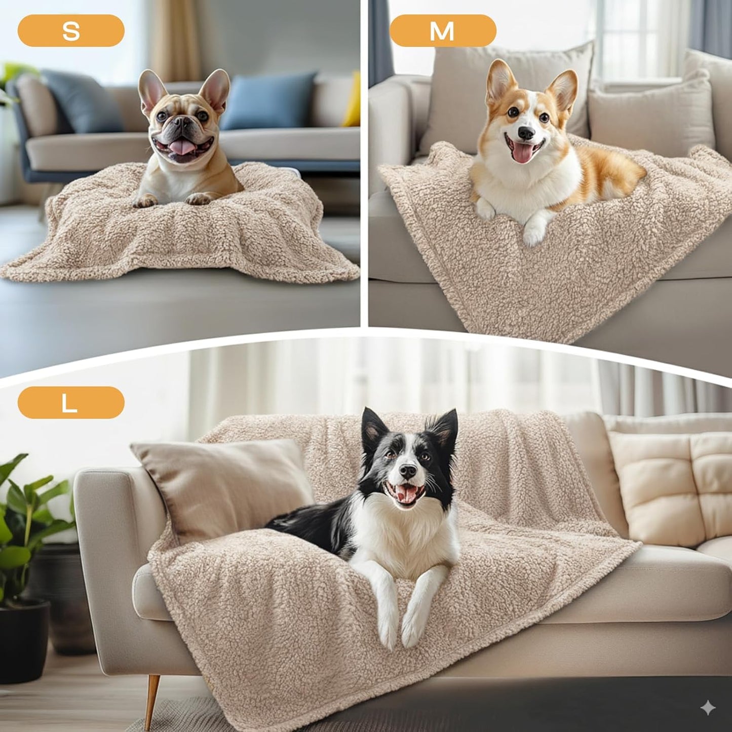 1 Pack 3 Calming Blankets Fluffy Premium Fleece Pet Blanket Soft Sherpa Throw for Dog Puppy Cat Beige Medium (30" x20'')