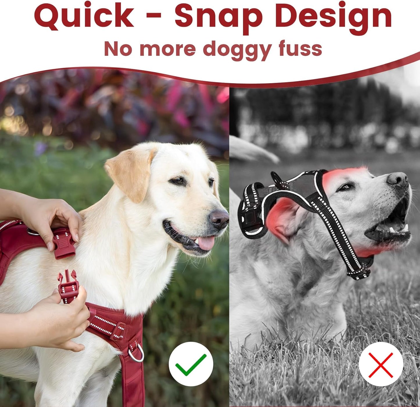 No Pull Dog Harness, Reflective Puppy Vest for Small Medium Large Sized Dog(Burgundy Red,L)