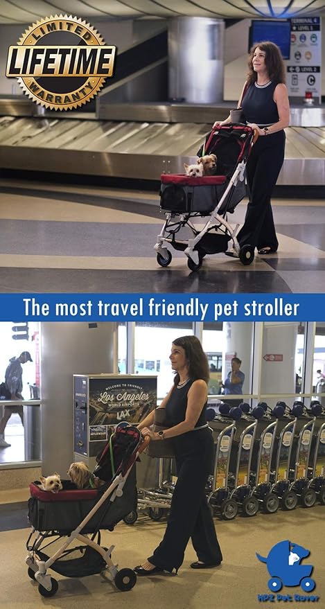 Lite Premium Light-Weight Dog/Cat/Pet Stroller Travel Carriage with Convertible Compartment/Zipper-Less Entry/1-Hand Quick Fold/Aluminum Frame for Small & Medium Pets (Black 2nd-Gen.)