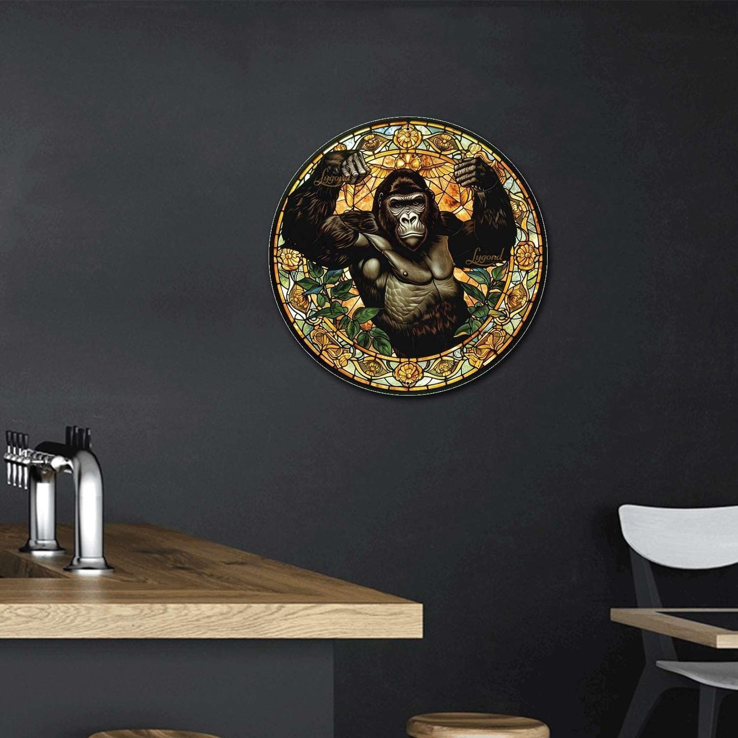 Lygond Metal Gorilla Sign - Stained Glass, 12x12 Inches