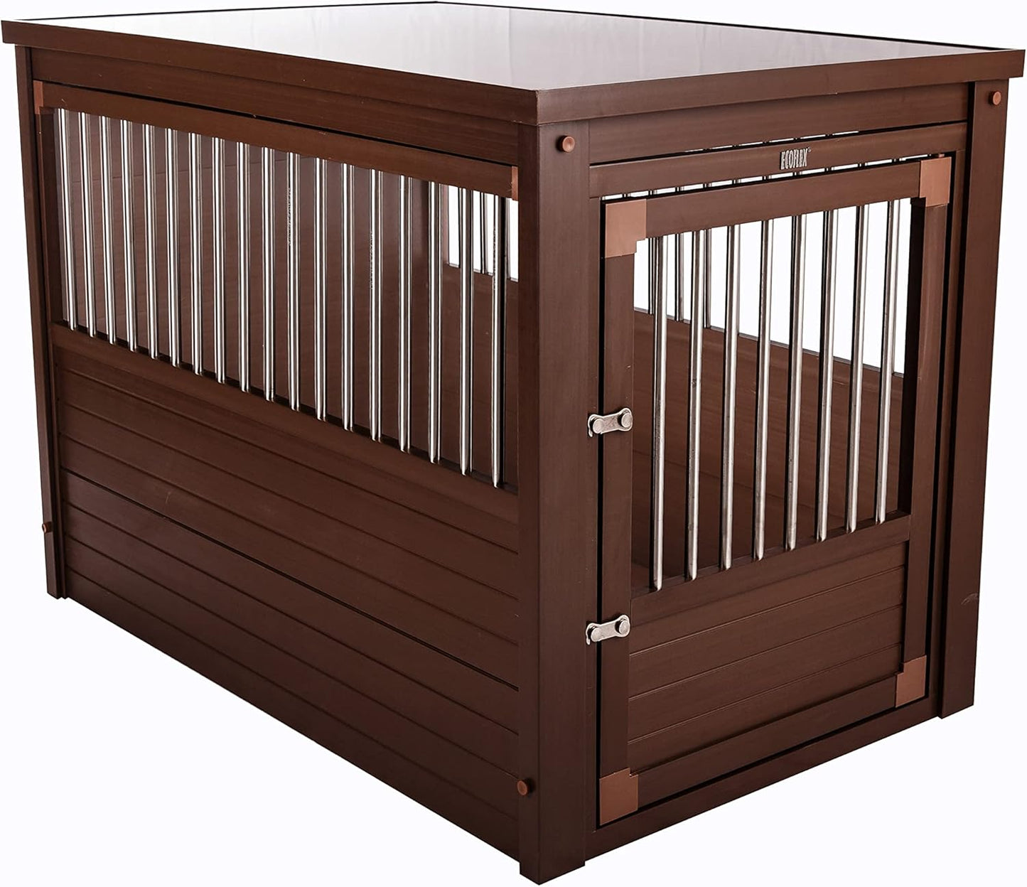 New Age Pet ECOFLEX Dog Crate End Table - Furniture-Style Pet Crate for Crate Trained Dogs - Stainless Steel Tubing & a Latched Closure - 10 Year Manufacturer's Warranty, X-Large, Brown