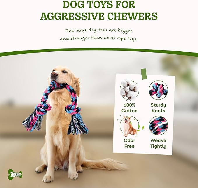 Dog Rope Toy for Large Dogs, Heavy Duty Chew Toys for Aggressive Chewers, Indestructible Durable Cotton Tug of War Rope Toys for Medium to Large Breed Teeth Cleaning