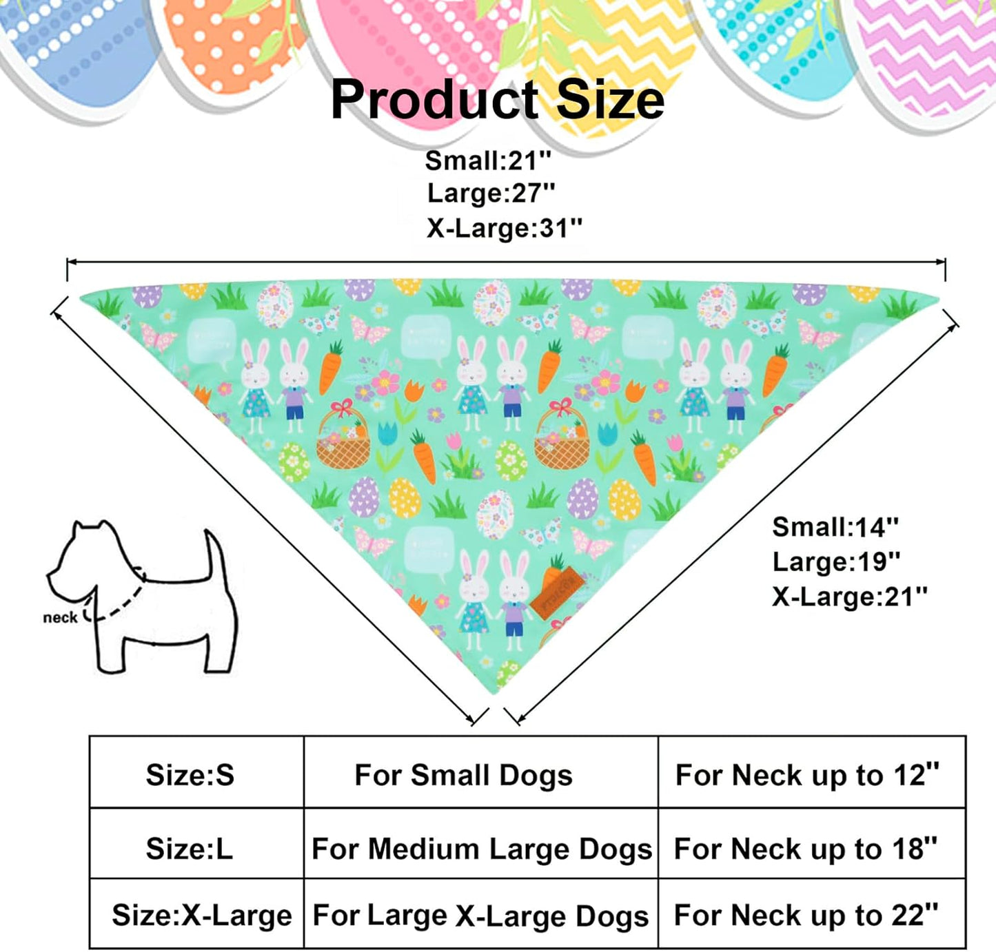 PTDECOR Easter Dog Bandana, Reversible Rabbit Easter Egg Dog Scarf, Multi Size, White Green Bandanas for Small Pets (White&Green, Small)