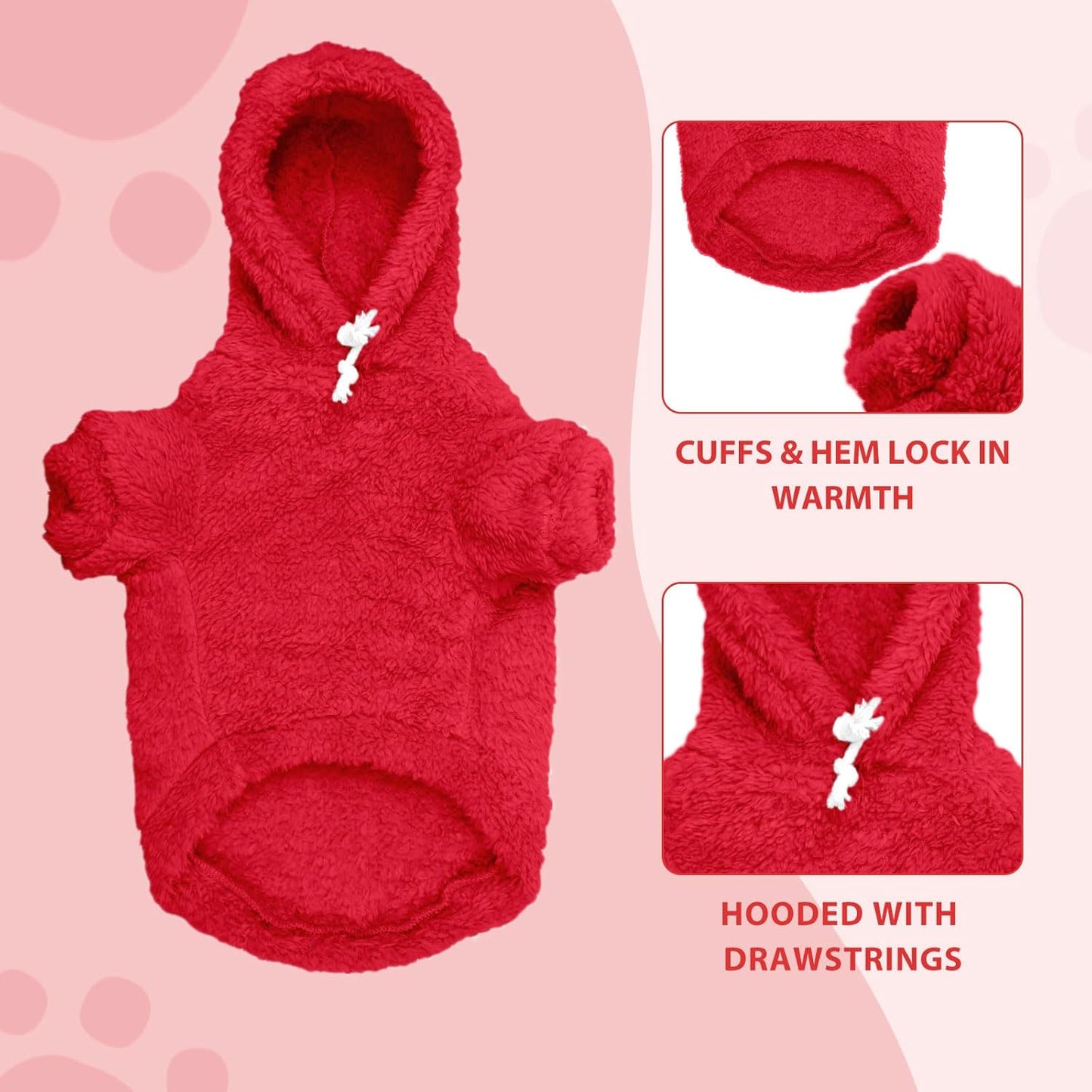 Fuzzy Dog Sweaters for Small Dogs Dog Hoodie Pet Clothes Warm Soft Cozy Coats Hooded Sweatshirt Fleece Small Pet Hoodies Sweater(Red-XS)