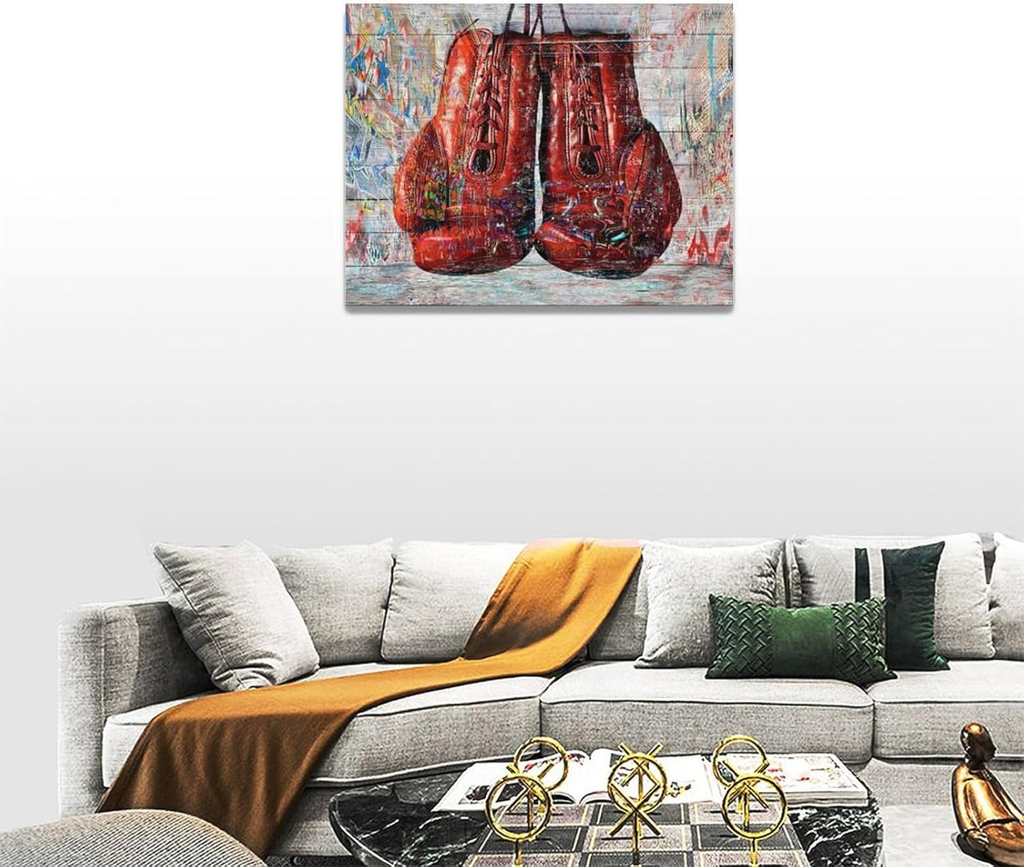 Quorin Banksy Graffiti Boxing Wall Art Red Boxing Gloves Pictures Gym Sport Wall Decor Canvas Print Painting Artwork for Gym Living Room Bedroom 12"x16"