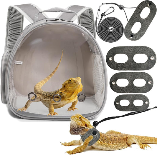 Bearded Dragon Travel Backpack with Harness and Leash Set,Lizard Backpack Travel Carrier,Space Capsule Clear Bubble Window Astronaut Reptile Carrier Backpack for Kids, Airline Approved