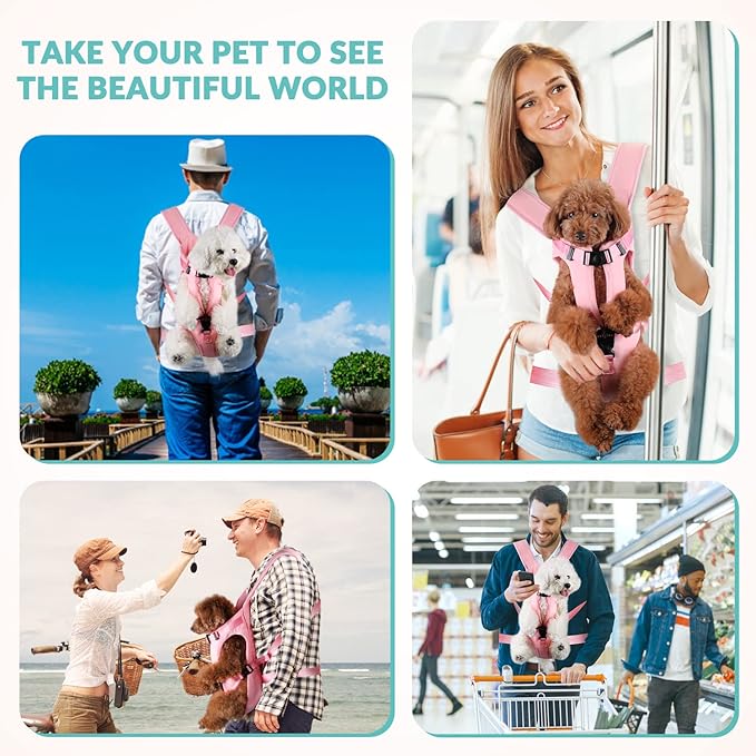 Lukovee Dog Backpack Carrier, Legs Out Easy-fit Dog Front Carrier for Small Medium Dogs, Adjustable Hands Free Dog Chest Carrier for Hiking Cycling (Pink,X-Large)