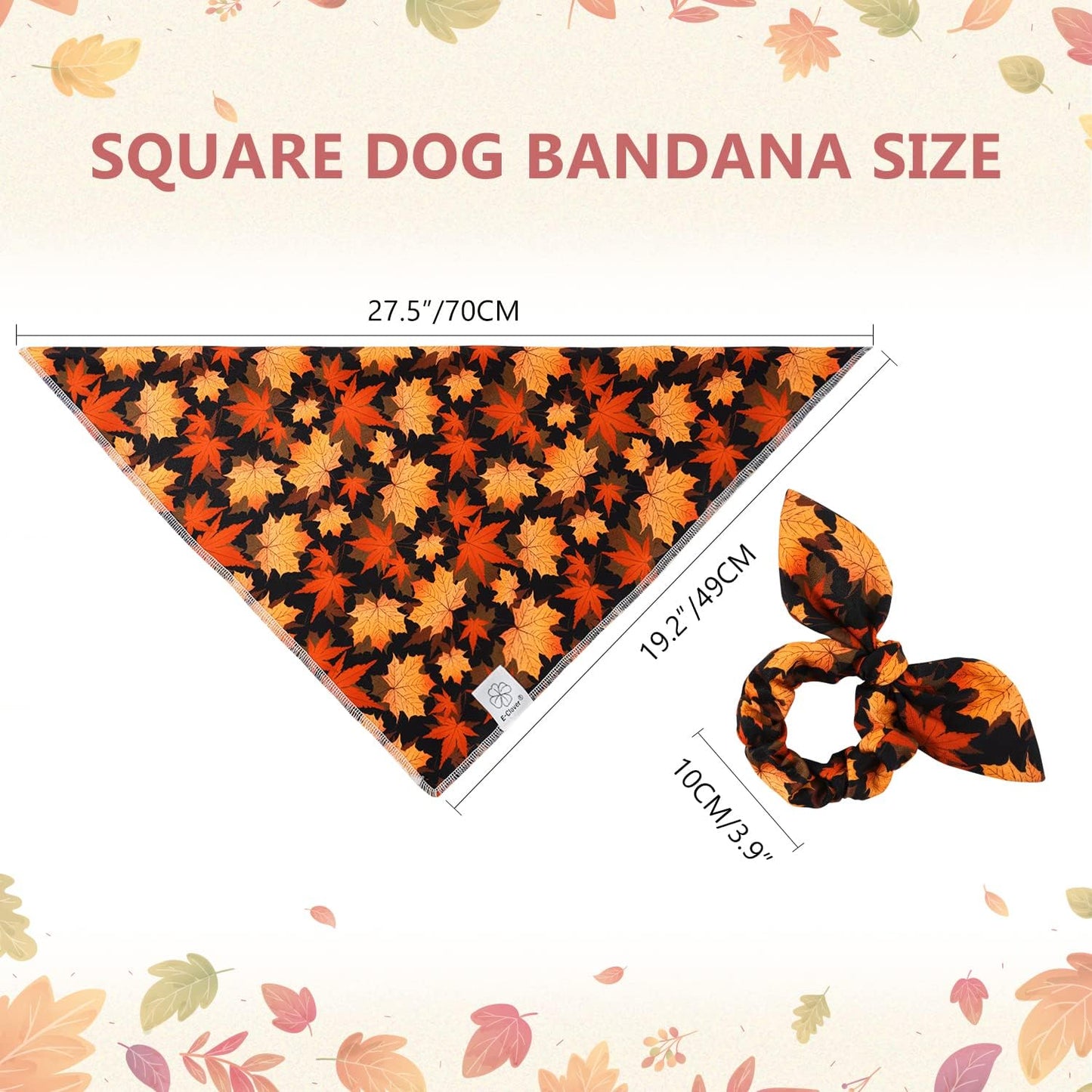E-Clover Fall Dog Bandana & Scrunchie Set - Thanksgiving Pet Scarf Kerchief Bibs for Medium Large Dogs - Maple Leaves