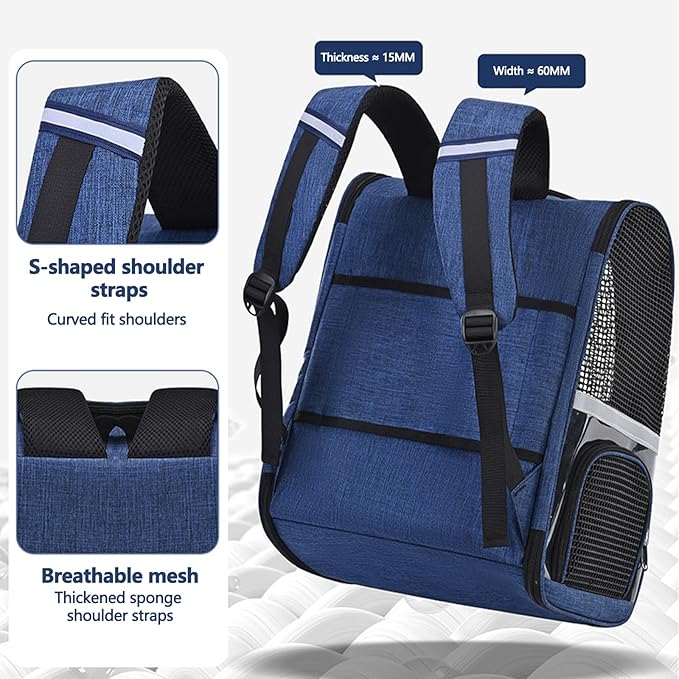 Pet Backpack, Airline Approved Dog Backpack, Cat Bag for Travel Hiking Bike Riding Walking Outdoor, Cat Backpack with Breathable Mesh(Blue)