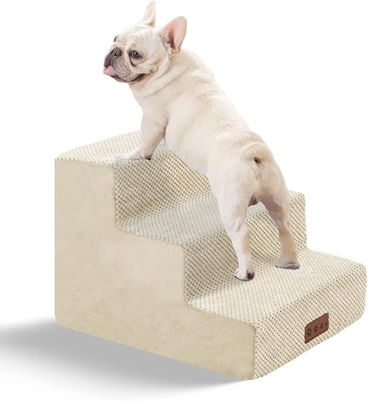 GGIB Dog Stairs for Small Dogs Pet Stairs for Sofa Couch Dog Ramp Pet Steps with Removable Washable Cover, Beige, 13" H, 3-Step