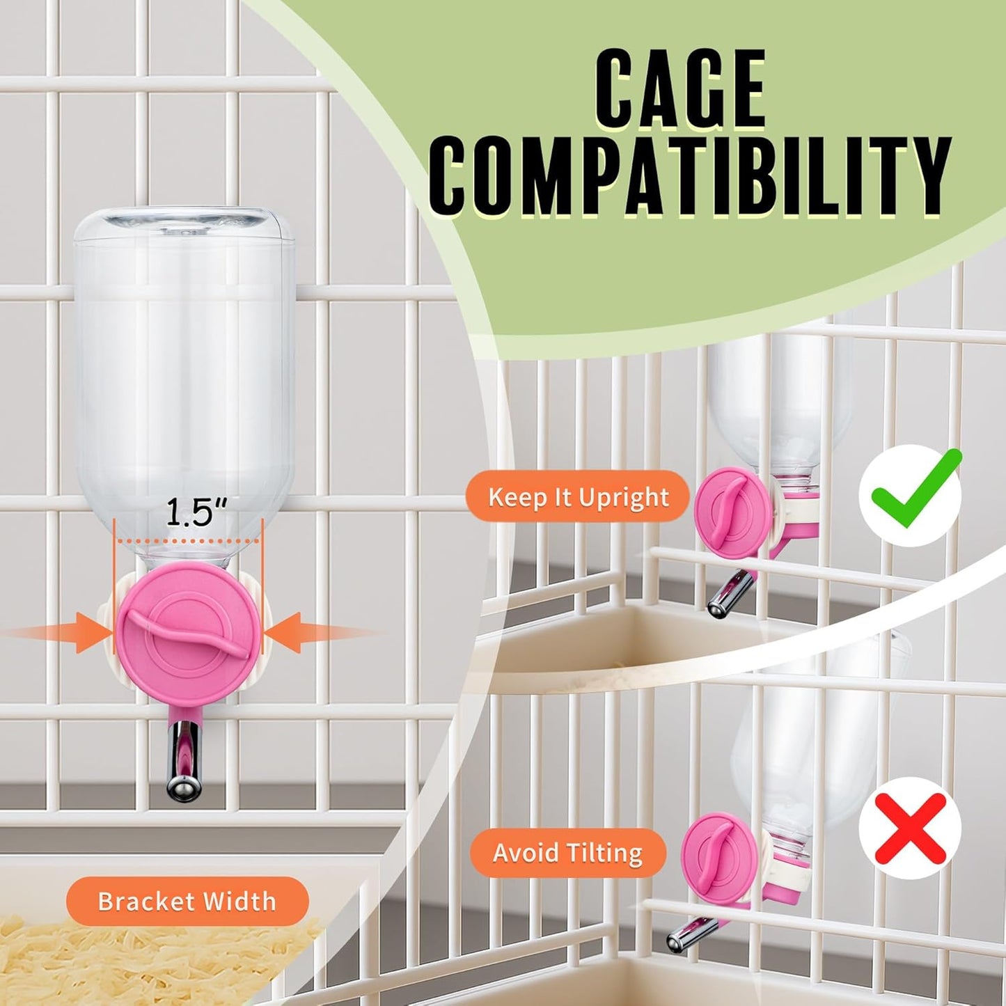 Choco Nose Patented Mini No-Drip Water Bottle/Feeder for Hamsters/Hedgehogs/Gliders/Rats/Mice/Other Small Pets and Animals - for Cages, Crates or Wall Mount. 10.2oz. Nozzle 10mm, Pink (C125)