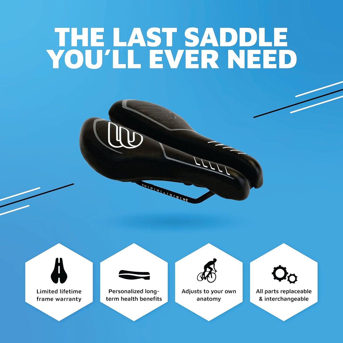 SRT Super Short Noseless Pain-Free Adjustable Bicycle Saddle Black with Titanium Rails Custom Fit Comfort, one Size