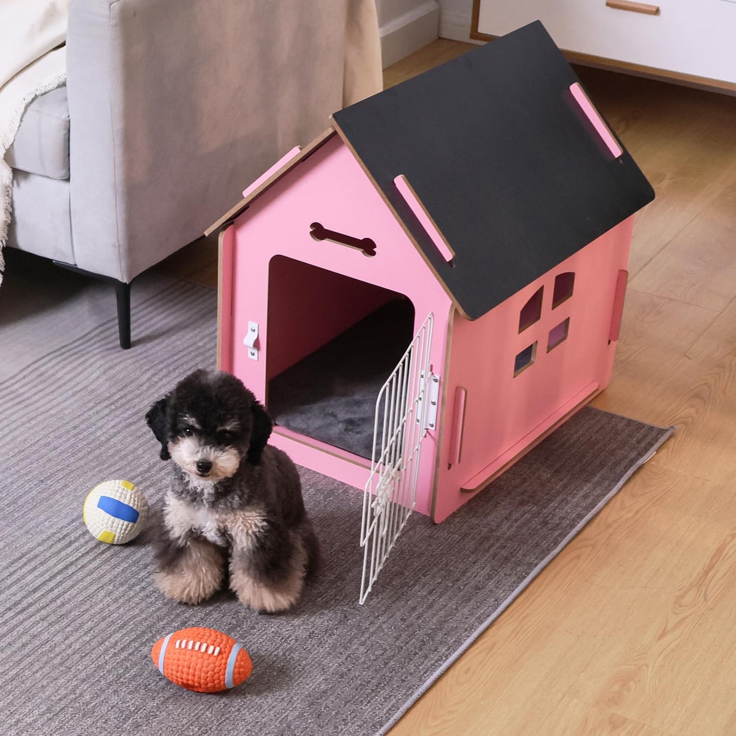 Dog House Indoor for Small Dogs or Cats, Cozy Wooden Design, Small Indoor Bed House, with Air Vents and Elevated Floor Warm Dog Cave (Large Pink)