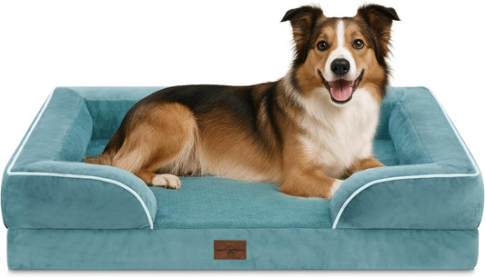 Comfort Expression Large Dog Beds Waterproof Orthopedic Foam Dog Sofa Beds Comfy Pet Bed with Washable Removable Cover & Non-Slip Bottom(Large,Washed Blue)