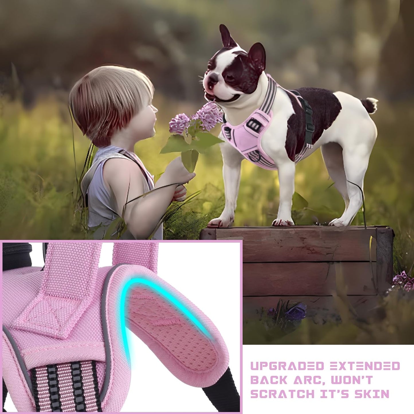 BUMBIN Dog Harness for Large Dogs, No Pull Adjustable No Choke Pet Vest with Dog Leash Fit Smart Reflective Pet Walking Harness for Training Easy Control Soft Handle Pink L