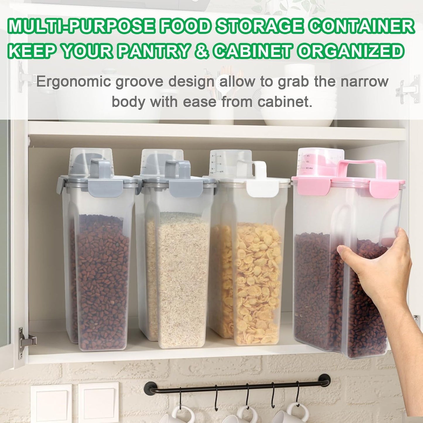 Pet Dog Cat Food Storage Container 5 to 7 lbs with Can Cover and Mixing Spoon, Airtight Pet Food Storage Dispenser with Large Spout & Measuring Cup for Kibble Dog Treat Bird Seed Container -Pink